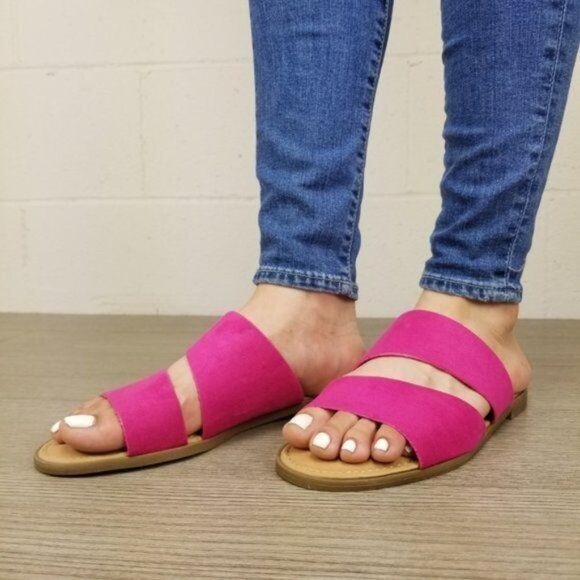 Hot Pink Vegan Suede Flat Comfort Sandals - Picture 7 of 8